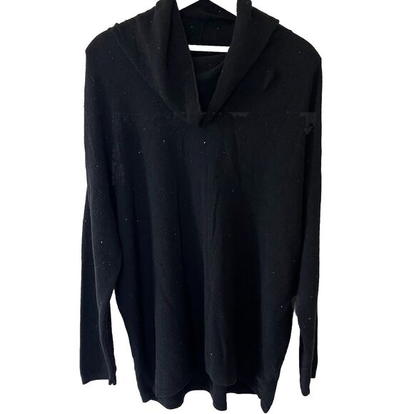 J. Jill Women’s 1X Wool Blend Knit Long Sleeve Cowl Neck Sweater Black Sequins - Picture 1 of 6